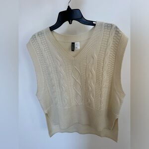 H&M Cream Cable Knit V-Neck Sweater Vest